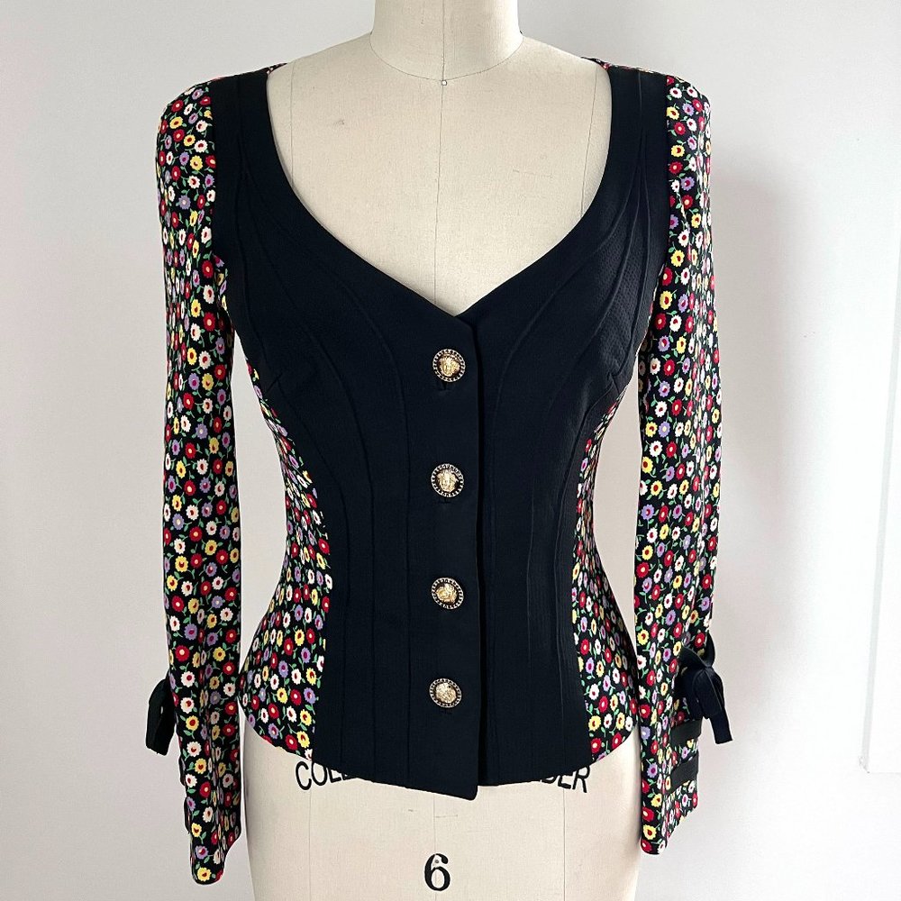 Gianni Versace Couture Runway Floral Bustier Ribbon Blazer Jacket